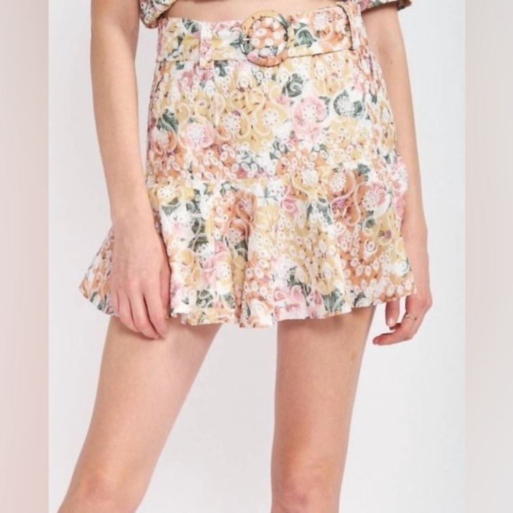 En Saison Presley Mini Skirt Floral Eyelet Layered Ruffles Skirt Medium M $119